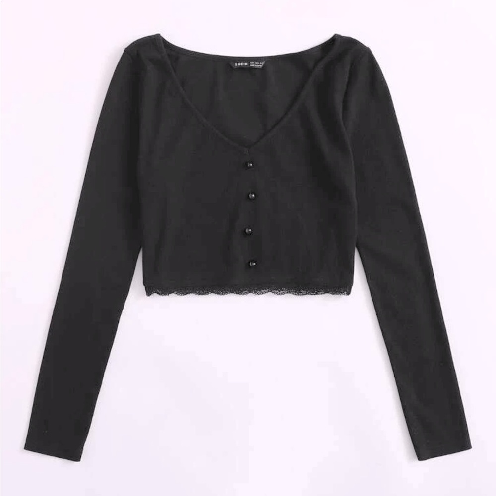 Black fake button up crop top